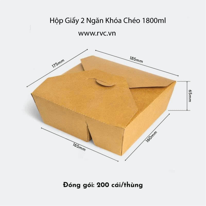 hộp giấy 2 ngăn khóa chéo đựng cơm 1800ml