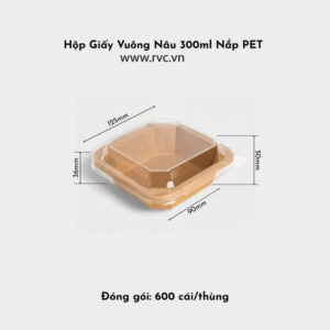 Hộp giấy kraft vuông 300ml nắp pet