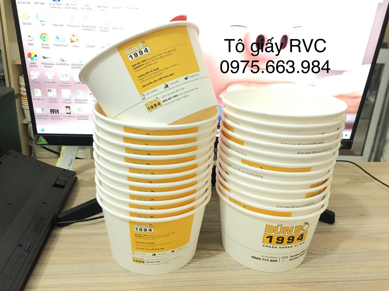 tô giấy 1000ml in logo theo yêu cầu đựng thức ăn theo yêu cầu tại RVC