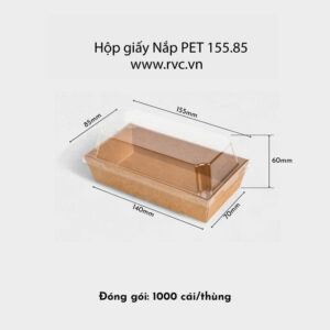 Hộp giấy chữ nhật nâu nắp pet trong 155.85