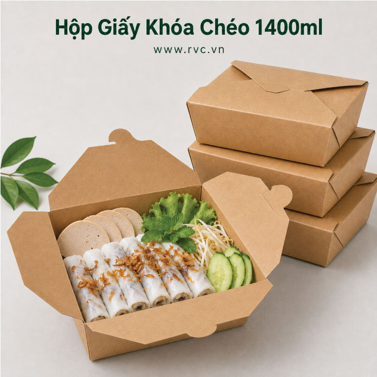 hộp giấy khóa chéo 1400ml đựng bánh cuốn