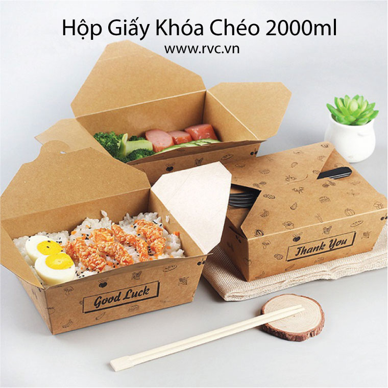 Hộp Giấy Nắp Khóa Chéo 2000ml Nâu RVC