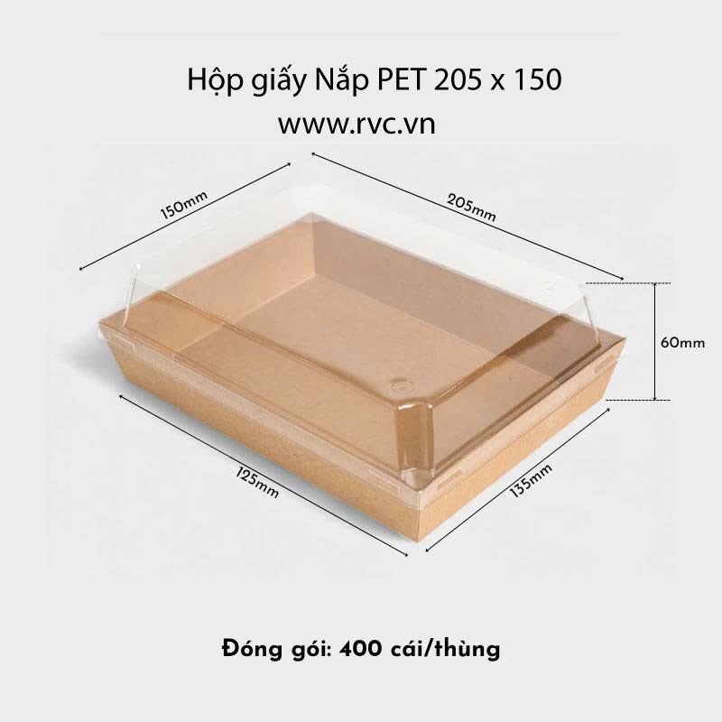 Hộp giấy nắp pet 205.150mm