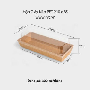 Hộp giấy nắp pet 210mm x 85mm kraft nâu