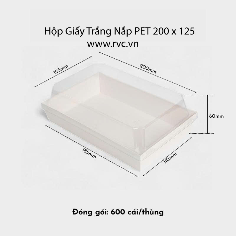 Hộp giấy trắng nắp pet 200.125