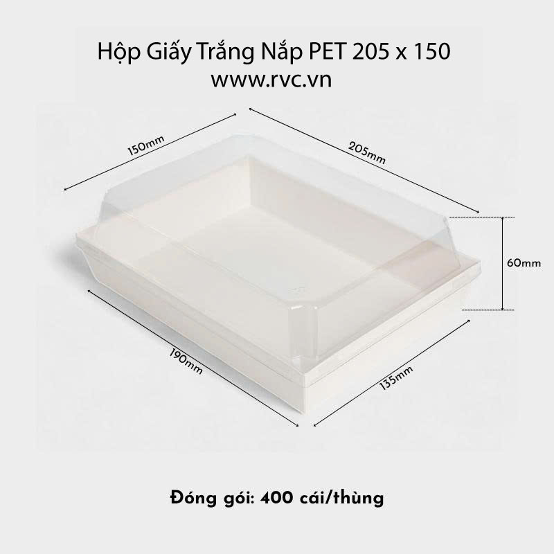 Hộp giấy trắng nắp pet 205.125
