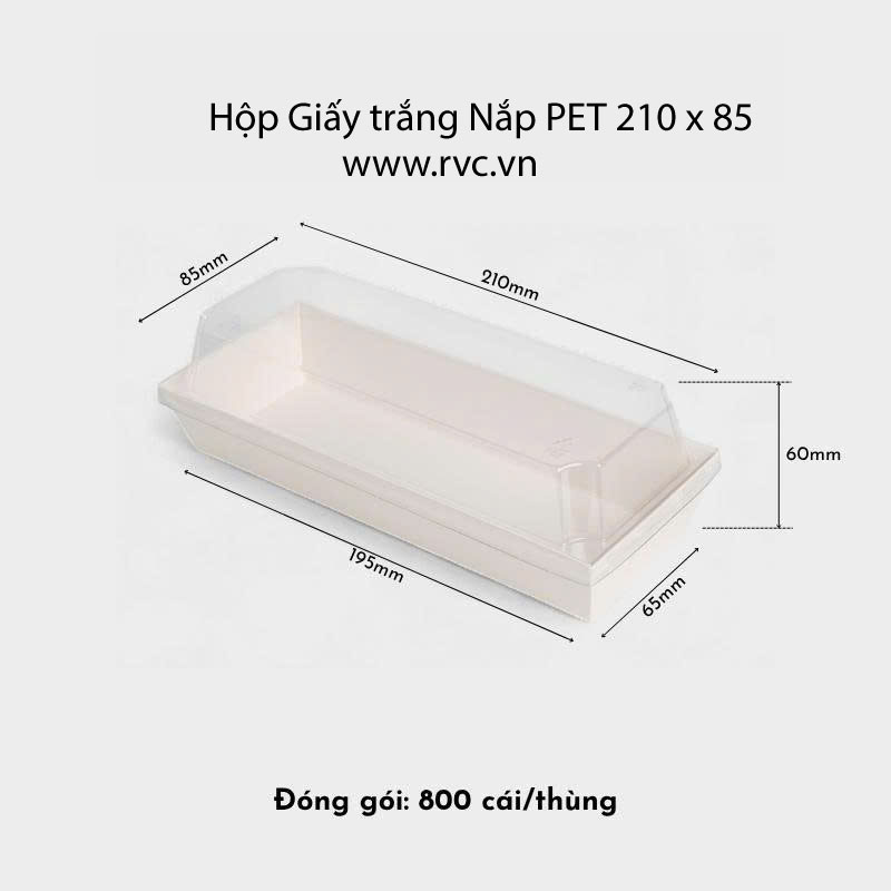 Hộp giấy trắng nắp pet 210.85