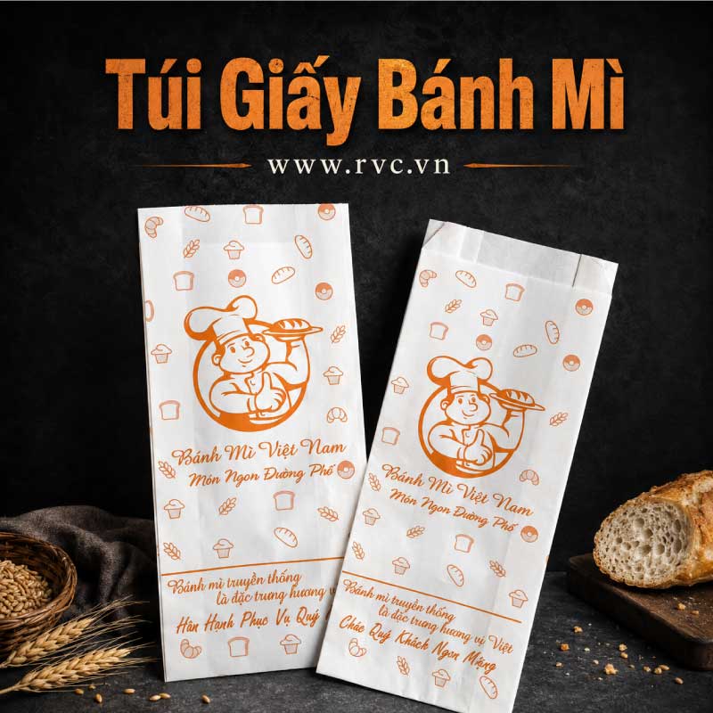 Túi Giấy Bánh Mì Trắng In Hình