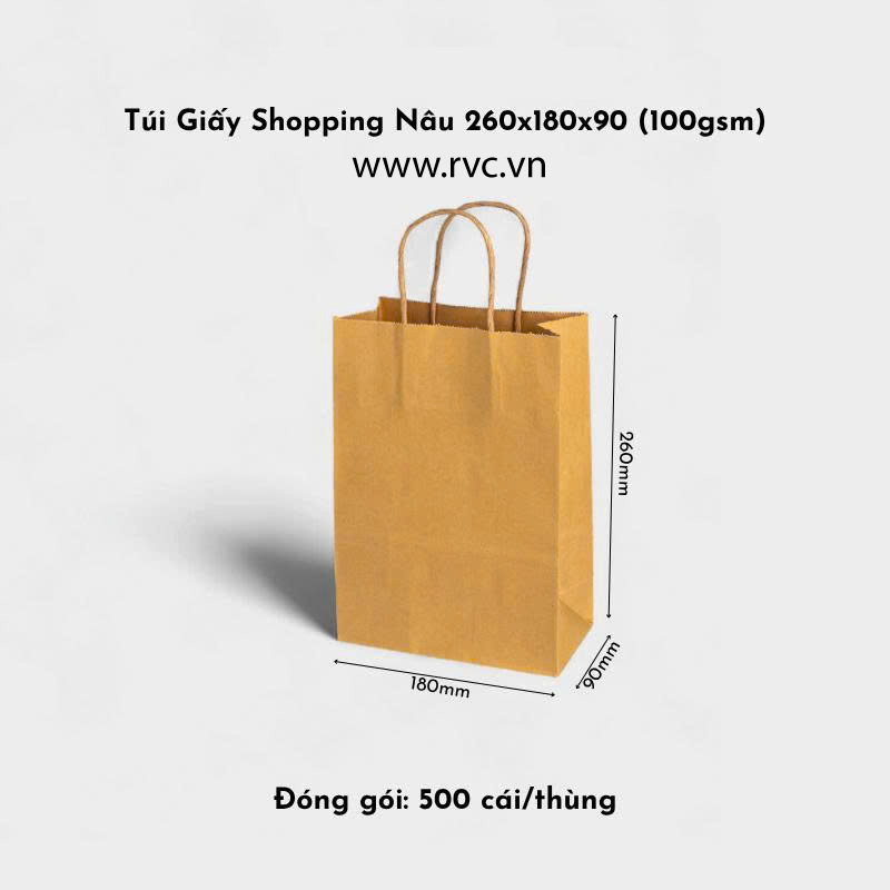 Túi Giấy Shopping Nâu 260×180×90 mm