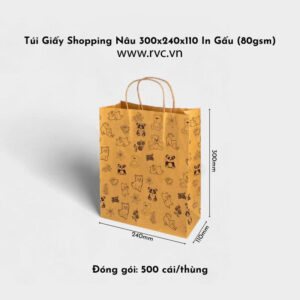 Túi Giấy Shopping Nâu 300x240x110-mm-In Gấu